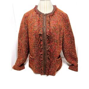 Chico's Cardigan-Womens 3(Size XL) Brown Weave Metallic w/Hook Closure & Fringe